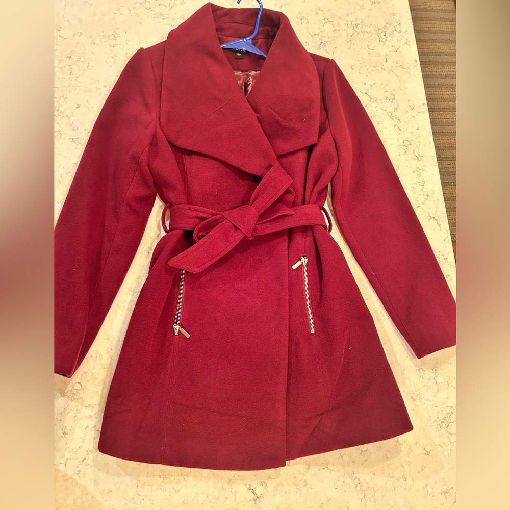Large Maroon Peacoat with Tie